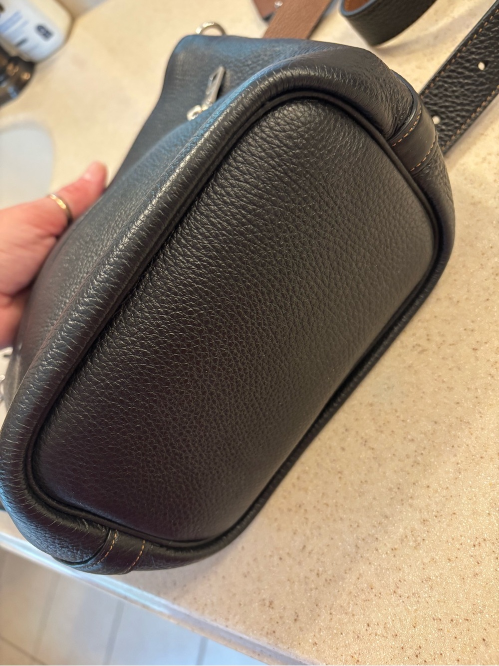 COACH Black Leather Crossbody with Brown Logo Stripes - Picture 3 of 6